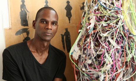 Mark Bradford in his LA studio. 