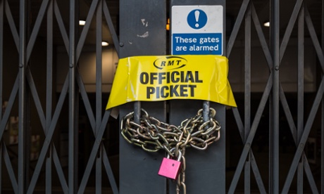 Tube strike picket line at London Bridge Station during the July's industrial action on the London Underground. More than 20,000 workers went on strike over pay and night shifts.