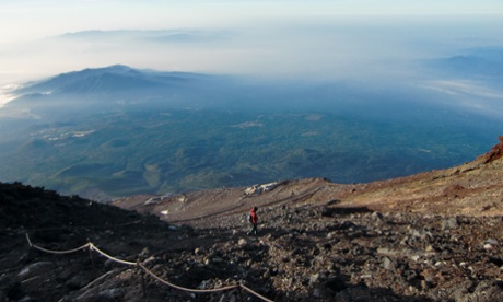 Hiking on Mount Fuji, Japan.