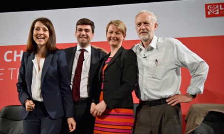 GLASGOW, SCOTLAND - JULY 10:  Labours candidates for Leader  and Deputy Leader  Liz Kendall, Andy Burnham, Yvette Cooper  and Jeremy Corbyn take part in a hustings in The Old Fruitmarket, Candleriggs on July 10, 2015 in Glasgow, Scotland. The four candidates for the Labour Leader ship Andy Burnham, Liz Kendall, Jeremy Corbyn and Yvette Cooper faced questions on a range of issues including immigration, welfare and the economy.  (Photo by Jeff J Mitchell/Getty Images)