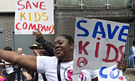 Members of the local community protesting outside the offices of Kids Company in London
