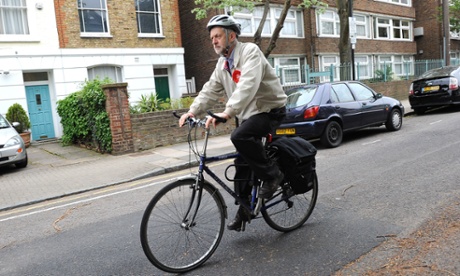 Jeremy Corbyn, Labour MP for Islington North, cycling between polling stations, London, during the 2010 general election.