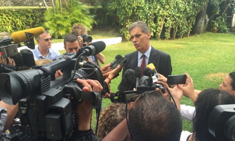 Sorain giving his press conference 