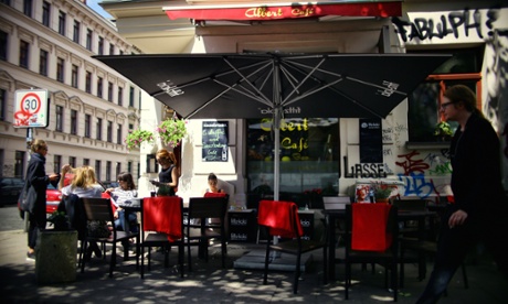 A quiet summer afternoon at Albert Cafe on Karl-Heine-Strasse in Plagwitz, Leipzig.