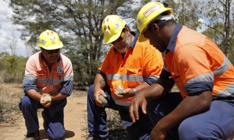 Members of the Aboriginal Heritage Team in the reserve near Moranbah North mine in Queensland, Australia.