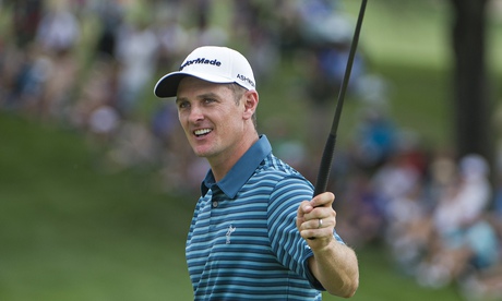 Justin Rose after making a birdie on the 18th hole during the third round in Akron