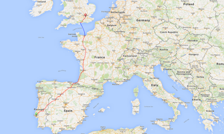 MAp– The final part of Tom Davies’s round the world route.