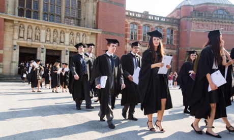 Graduates leaving the Great Hall at Birmingham University.