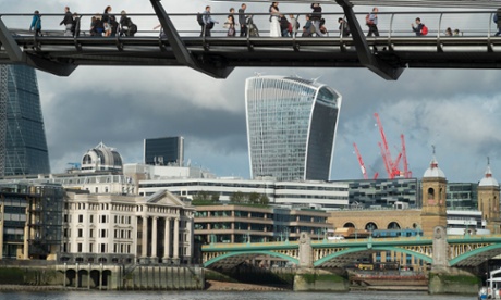 The Thames Millenium Bridge and the City of London Walkie-Talkie building.