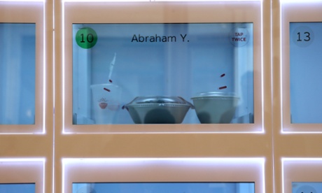 An order appears in a cubbie at Eatsa.