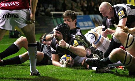 Scotland's Tim Swinson after scoring a try for Newcastle Falcons in March 2012