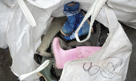 Some of the hundreds of wellies donated by Glastonbury festival.