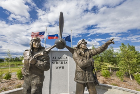 An Alaska-Siberia lend-lease memorial at Griffin Park, Fairbanks, Alaska.