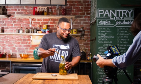 Chef Marcus Meacham cooks on camera for Tastermade's Snapchat channel.