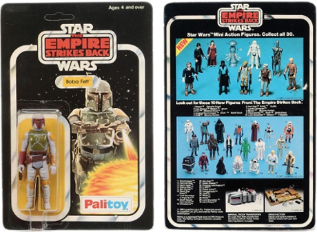 A Boba Fett figure which cost £1.50 in 1978, and sold for £18,000 in January 2015