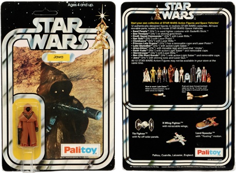 A Jawa figure in vinyl cape, even with part of the packaging crushed, sold for £10,200 in 2013