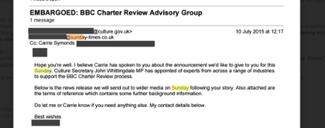 Email to Sunday Times journalist