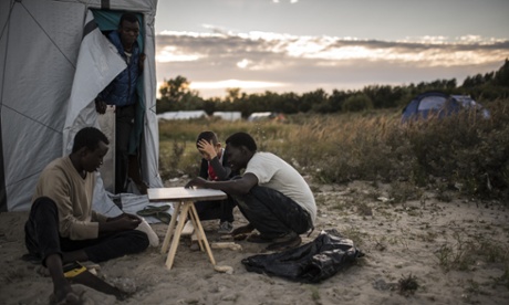 Sudanese migrants at the new Jungle camp in Calais