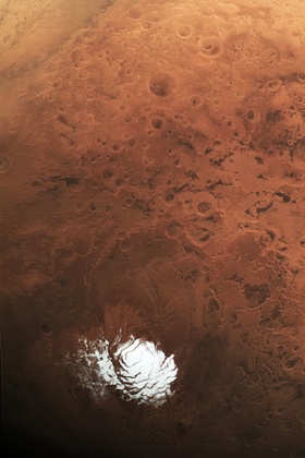 Mars' bright south polar cap.