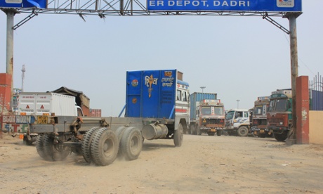 Trucks in the container depot at Dadri, starting point for the planned high-speed railway line to Mumbai.