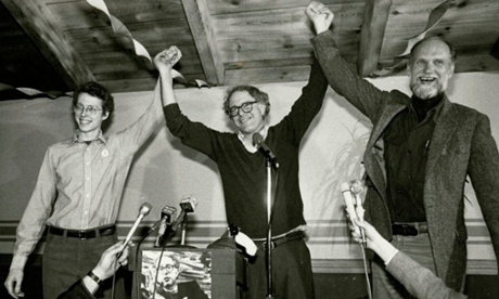 Bernie Sanders (centre) after being elected mayor of Burlington, Vermont in 1981.