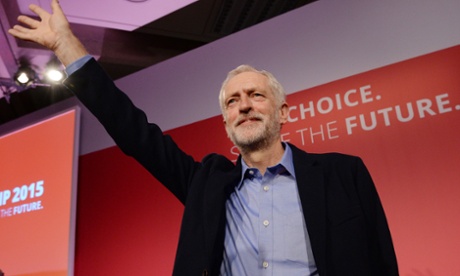 Jeremy Corbyn takes to the stage after he was announced as the Labour Party's new leader at a special conference at the QEII Centre in London.