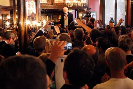 Jeremy Corbyn addresses waiting press and supporters at the Sanctuary House Hotel