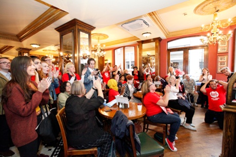 Campaign supporters cheer Corbyn’s win at the Sanctuary House Hotel