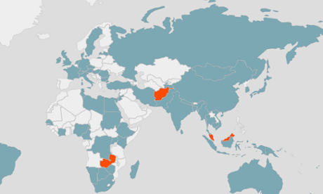 Malaysia, Zambia and Afghanistan highlighted in the sex work law map