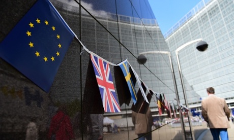 EU and British flags outside the European commission building in Brussels.