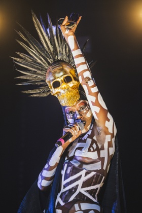 Grace Jones in body paint playing Festival No 6 in Wales this month.