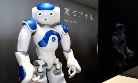 A robotic concierge handles guests questions at the Henn na Hotel (Weird Hotel) in Huis Ten Bosch, Netherlands themed amusement park oin Sasebo