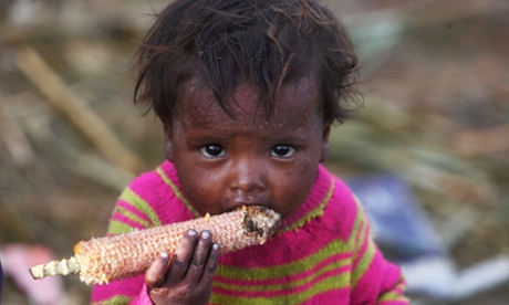 A child on the outskirts of Srinagar. The Global Nutrition report indicates a downward trend in child malnutrition in India, but says the battle is far from won.
