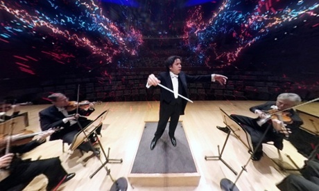 Gustavo Dudamel conducting the LA Philharmonic – as they appear on VR headsets in the orchestra's VAN Beethoven outreach project.
