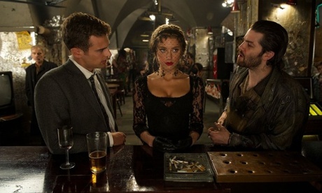 Heard in London ... Amber Heard with Theo James and Jim Sturgess in London Fields.