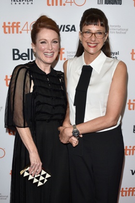 Rebecca Miller, right, with actress Julianne Moore at the Toronto film festival premiere of Maggie's Plan.