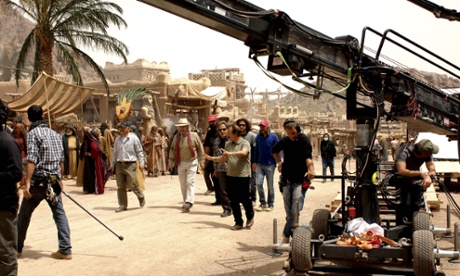 Iranian director Majid Majidi, centre, on the set of Muhammad, Messenger of God.