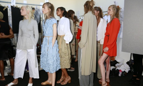 Backstage at Michael Kors, the yoga coat in full view