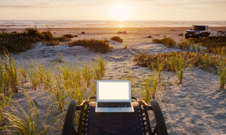 Laptop on beach