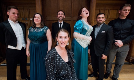 An impressive revival … conductor Leo Duarte, centre, with the cast of Opera Settecento in Pergolesi's Adriano in Siria, including Augusta Hebbert, Erica Eloff, Gyula Rab, Michael Taylor, Maria Ostroukhova and Cenk Karaferya.
