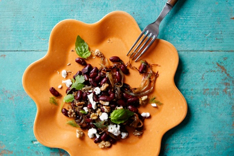 Add stock and crush the beans to add flavour or add more feta for body: red kidney beans and caramelised shallots salad.