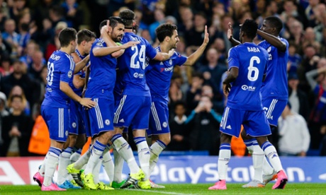 Chelsea, here celebrating Diego Costa's goal in a 4-0 victory over Maccabi Tel Aviv, were the only English team to win in the Champions League this week.