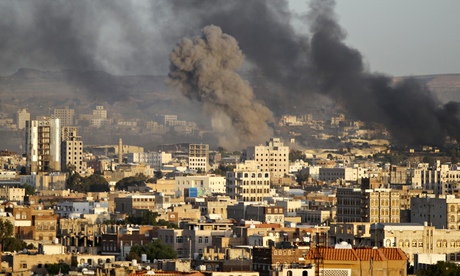 Smoke billows from a building in Yemen's capital Sana'a after a Saudi-led air strike