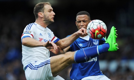 Chelsea's Branislav Ivanovic in action with Everton's Brendan Galloway