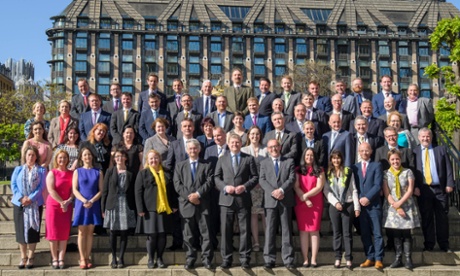 The Scottish National Party's 56 MPs at the Houses of Parliament, Westminster following their first meeting.