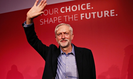 The new leader of the Labour party Jeremy Corbyn  after making his inaugural speech.