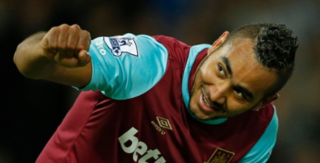 West Ham United's Dimitri Payet celebrates scoring their first goal against Newcastle.