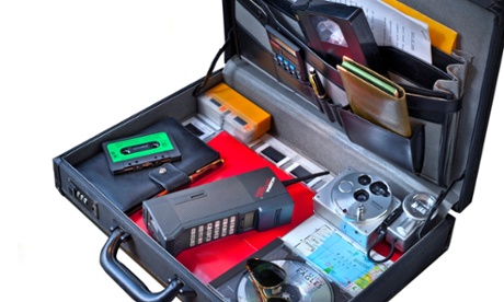 1980's briefcase and contents including Cityman Mobira mobile phone ,VHS cassette, Eagles CD