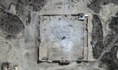 A satellite image shows the destruction of the Temple of Bel
