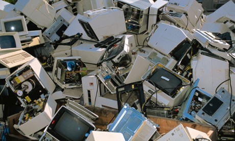 Broken computers in a heap